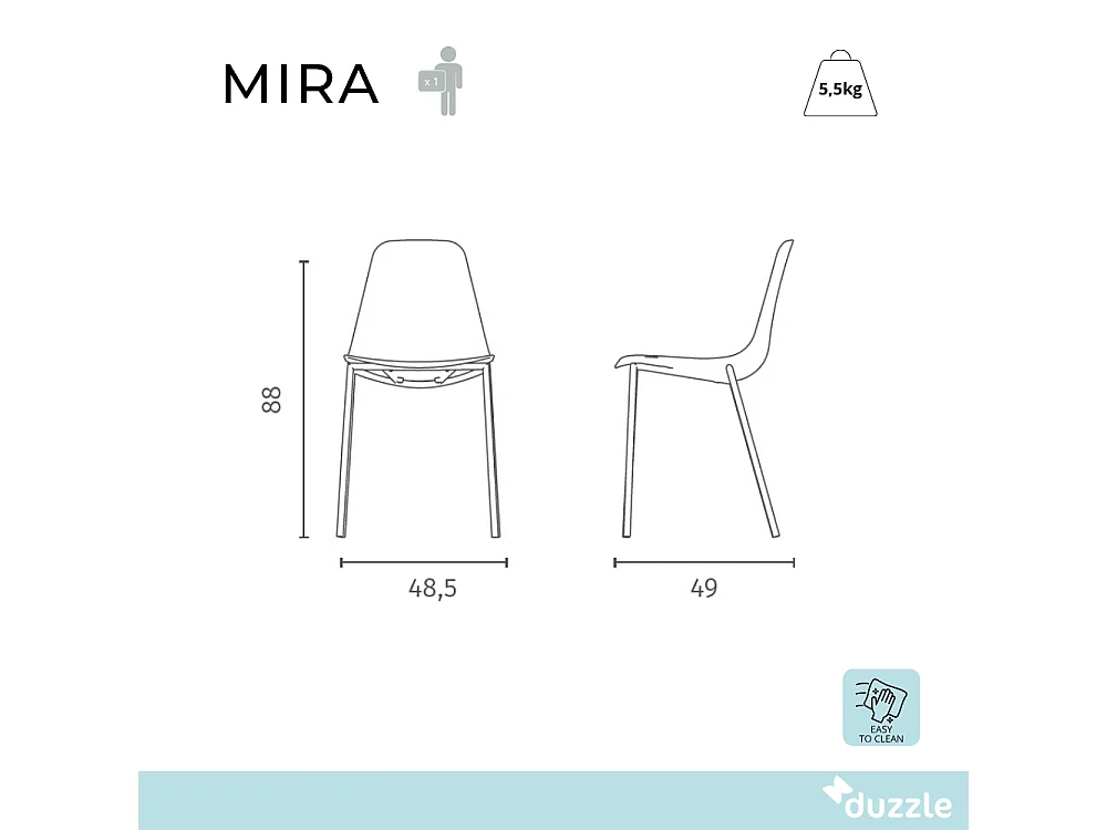 Mira, Set di 4 Sedia in polipropilene (49cm X 48.5cm H. 88cm)| Duzzle