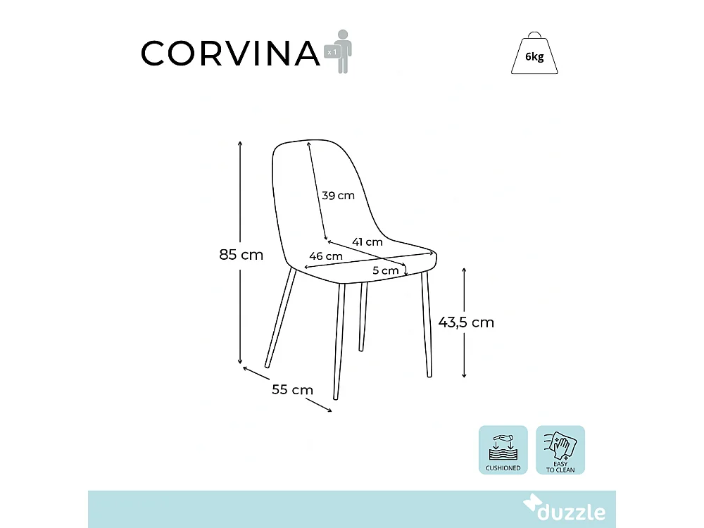 Corvina, Set di 4 Sedia in tessuto (55cm X 46cm H. 85cm)| Duzzle