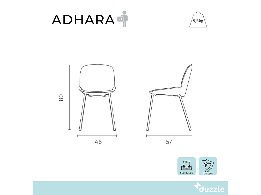 Adhara, Set di 4 Sedia in tessuto (57cm X 46cm H. 80cm)| Duzzle