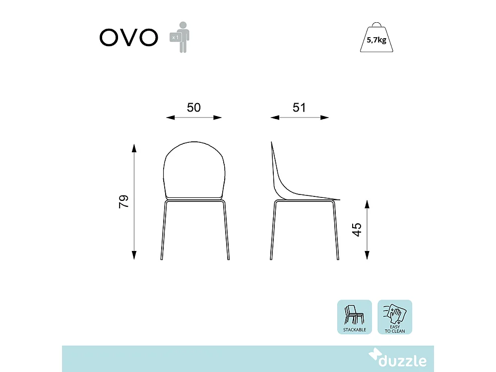 Ovo, Set di 4 Sedia in polipropilene (50cm X 51cm H. 79cm)| Duzzle