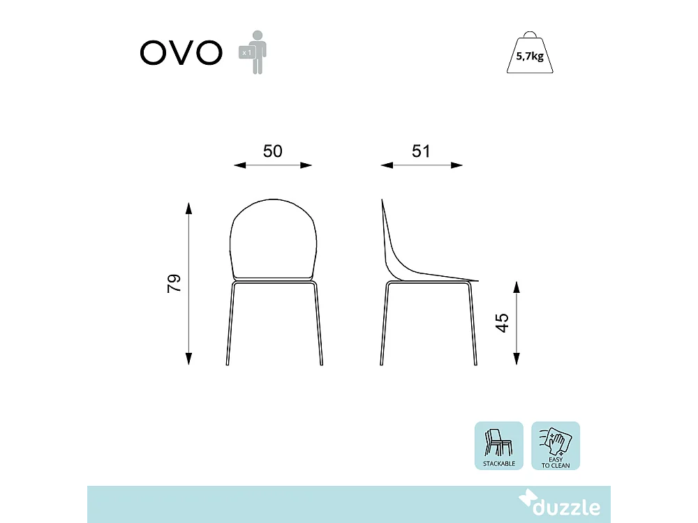 Ovo, Set di 4 Sedia in polipropilene (50cm X 51cm H. 79cm)| Duzzle