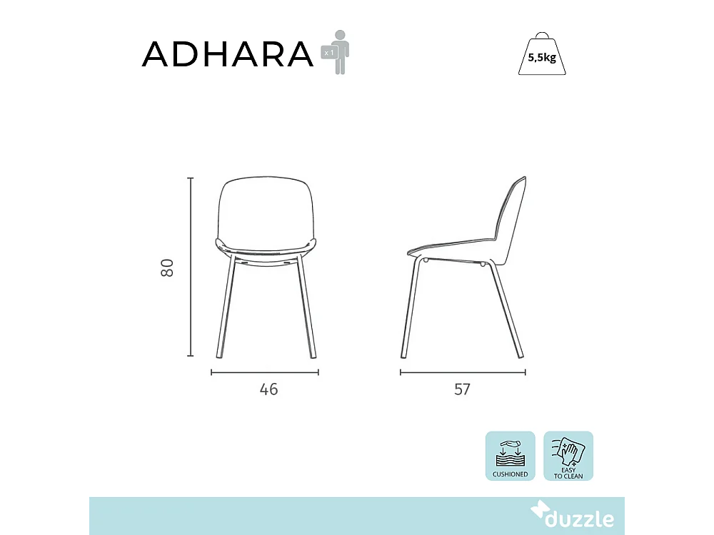 Adhara, Set di 4 Sedia in tessuto (57cm X 46cm H. 80cm)