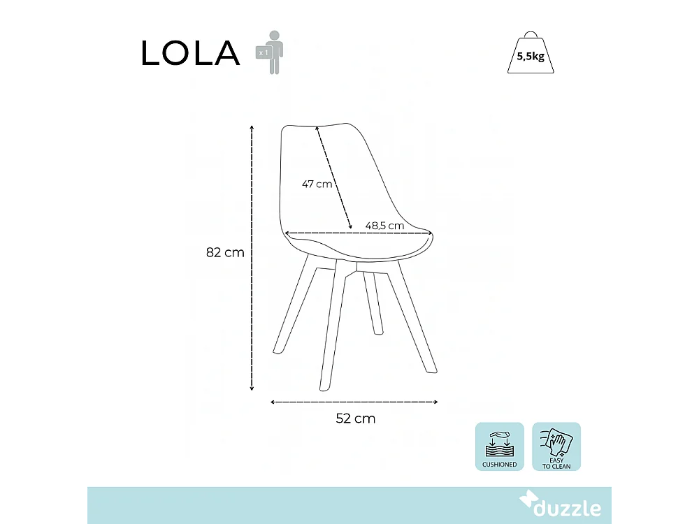 Lola, Set di 4 Sedia in polipropilene (48.5cm X 52cm H. 82cm)