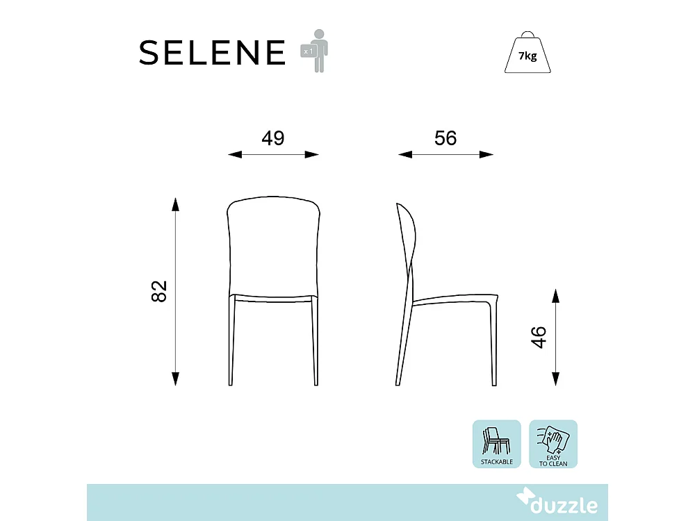 Selene, Set di 4 Sedia in similcuoio (49cm X 56cm H. 82cm)| Duzzle
