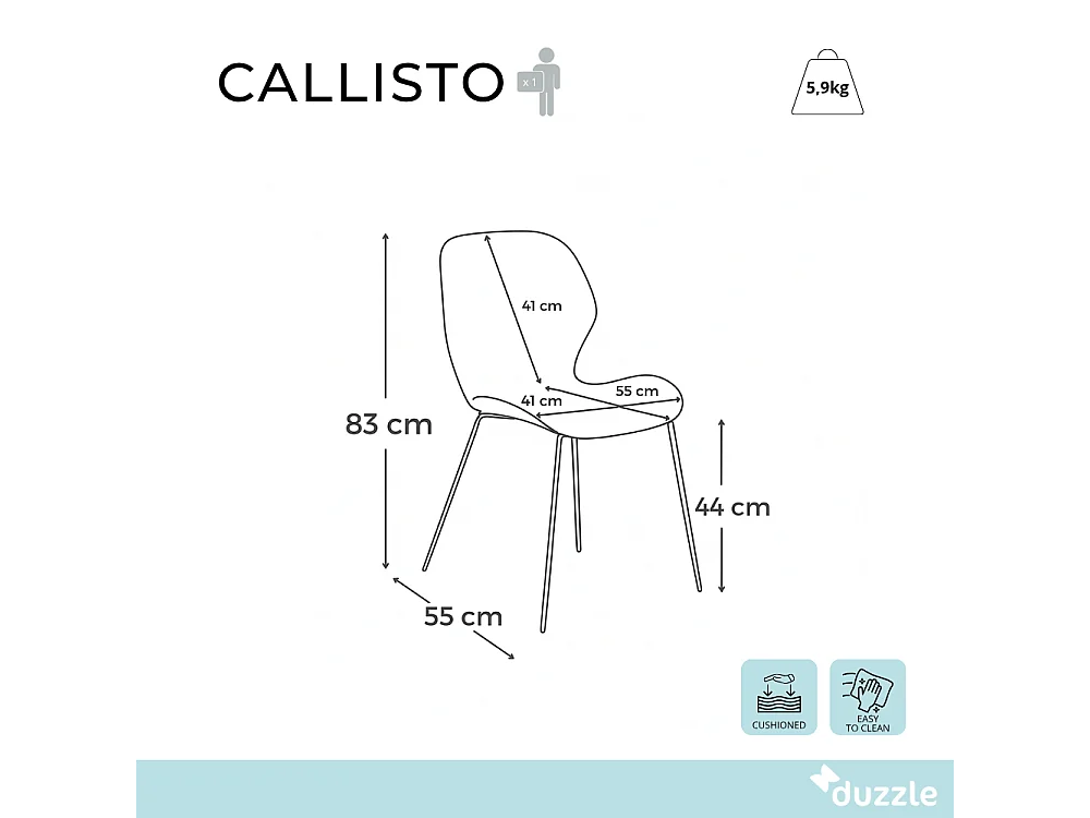 Callisto, Set di 4 Sedia in soft-touch (55cm X 45cm H. 83cm)| Duzzle