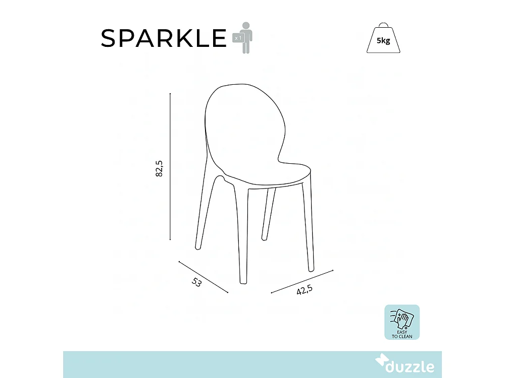 Sparkle, Set di 4 Sedia con gambe e seduta in policarbonato colore Grigio (42.5cm X 53cm H. 82.5cm)| Duzzle