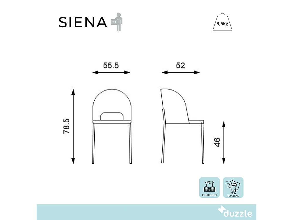 Siena, Set di 2 Sedia in tessuto (52cm X 55.5cm H. 78.5cm)