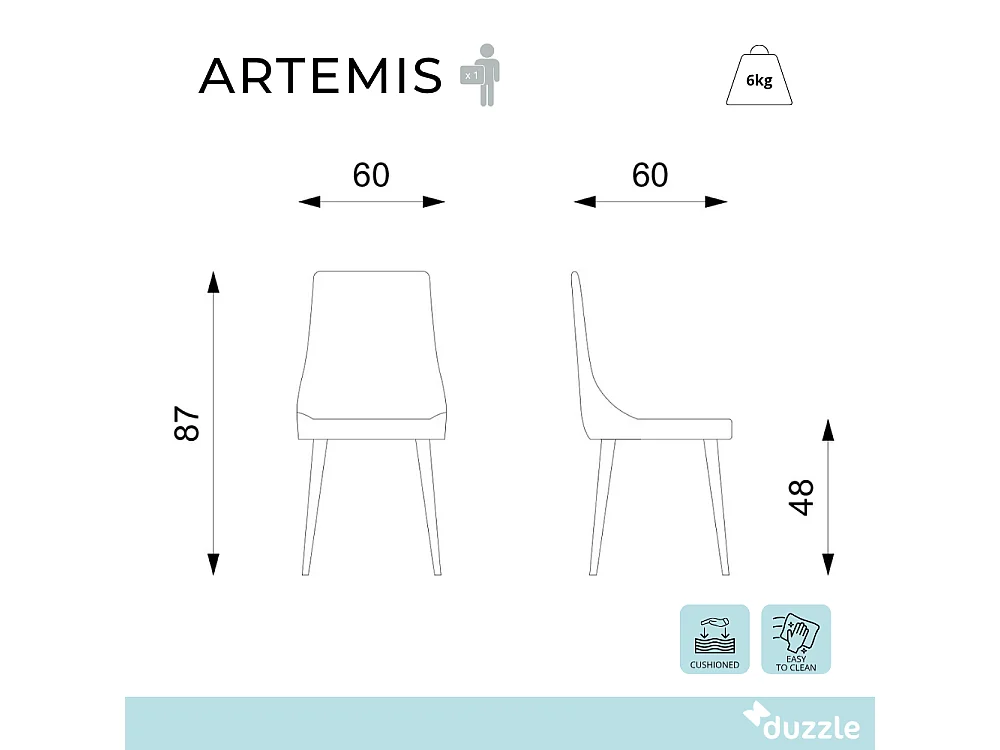 Artemis, Set di 4 Sedia in microfibra (48cm X 60cm H. 87cm)| Duzzle