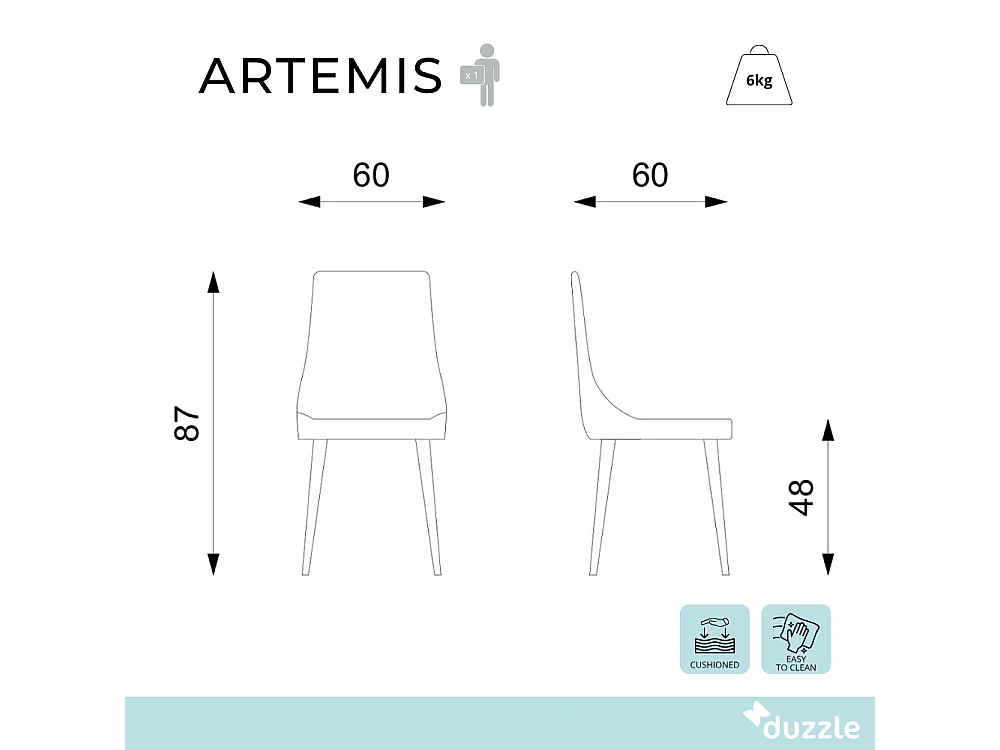 Artemis, Set di 4 Sedia in microfibra (48cm X 60cm H. 87cm)| Duzzle