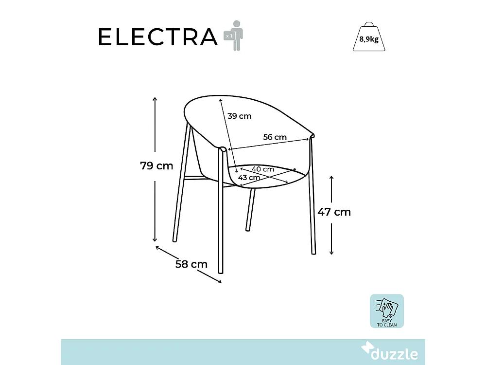 Electra, Set di 2 Sedia in tessuto (58cm X 56cm H. 79cm)| Duzzle