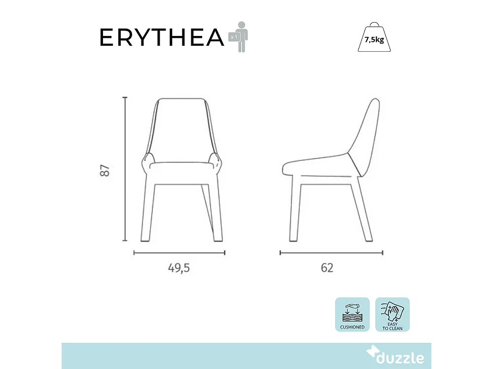 Erythea, Set di 4 Sedia in tessuto (62cm X 49.5cm H. 87cm)| Duzzle