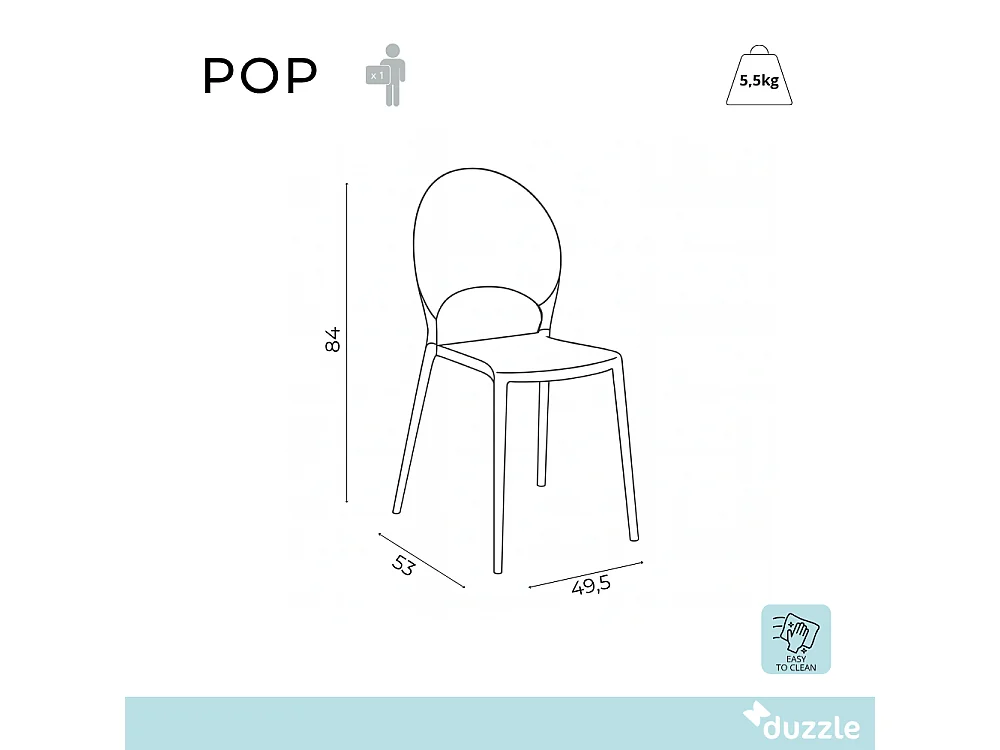 Pop, Set di 4 Sedia con gambe e seduta in policarbonato Grigio    (49.5cm X 53cm H. 84cm)| Duzzle