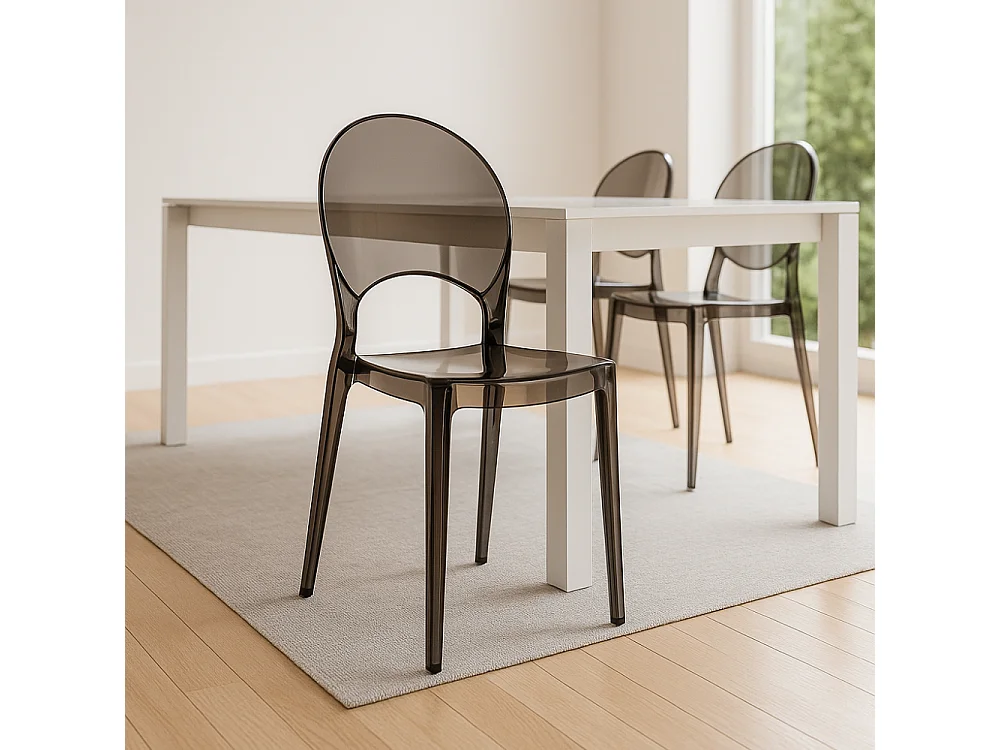 Pop, Set di 4 Sedia con gambe e seduta in policarbonato Grigio    (49.5cm X 53cm H. 84cm)| Duzzle