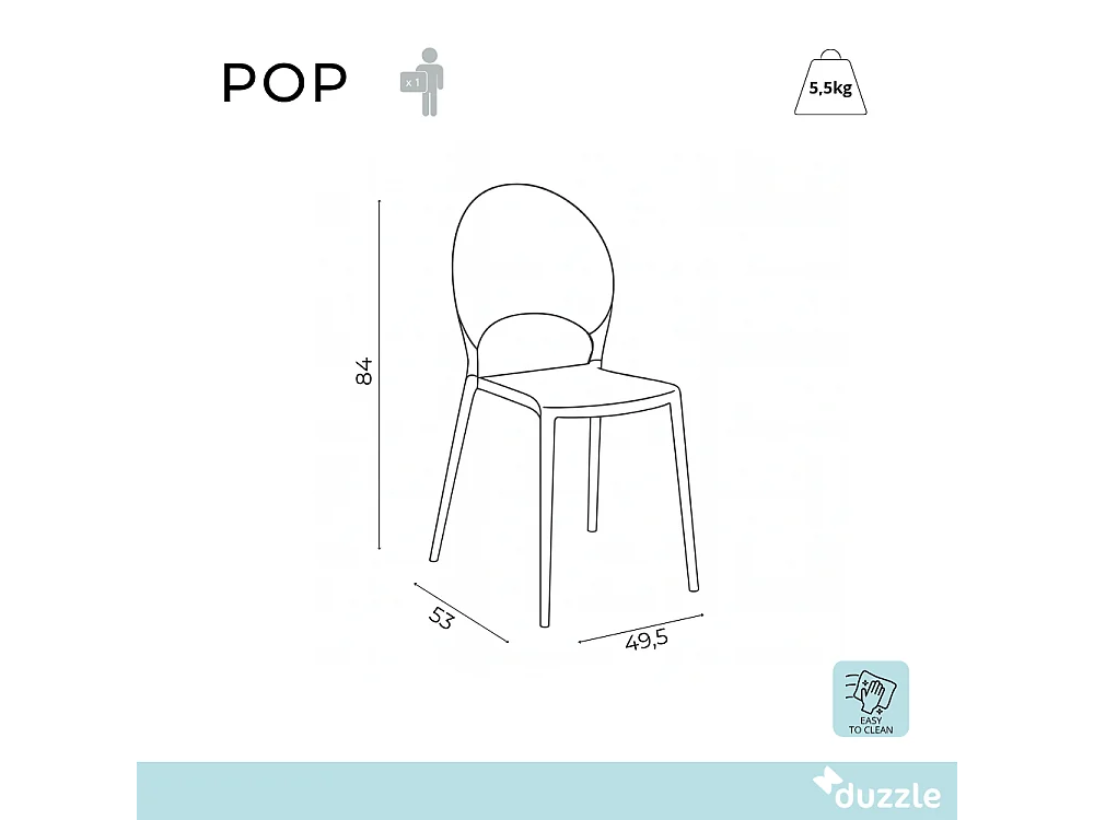 Pop, Set di 4 Sedia con gambe e seduta in policarbonato Grigio    (49.5cm X 53cm H. 84cm)