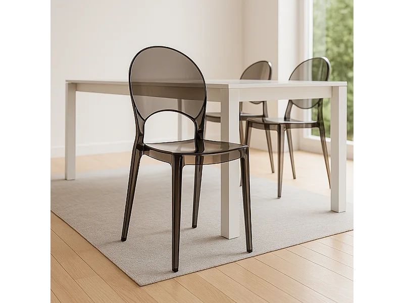 Pop, Set di 4 Sedia con gambe e seduta in policarbonato Grigio    (49.5cm X 53cm H. 84cm)