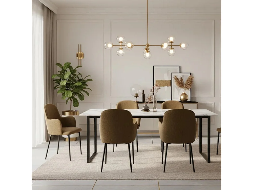 Flow, Set di 4 Sedia in tessuto easy-clean con gambe in metallo verniciato (53.5cm X 62.5cm H. 80cm)| Duzzle