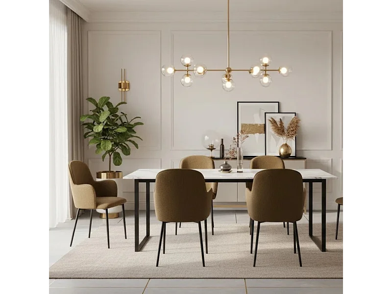 Flow, Set di 4 Sedia in tessuto easy-clean con gambe in metallo verniciato (53.5cm X 62.5cm H. 80cm)