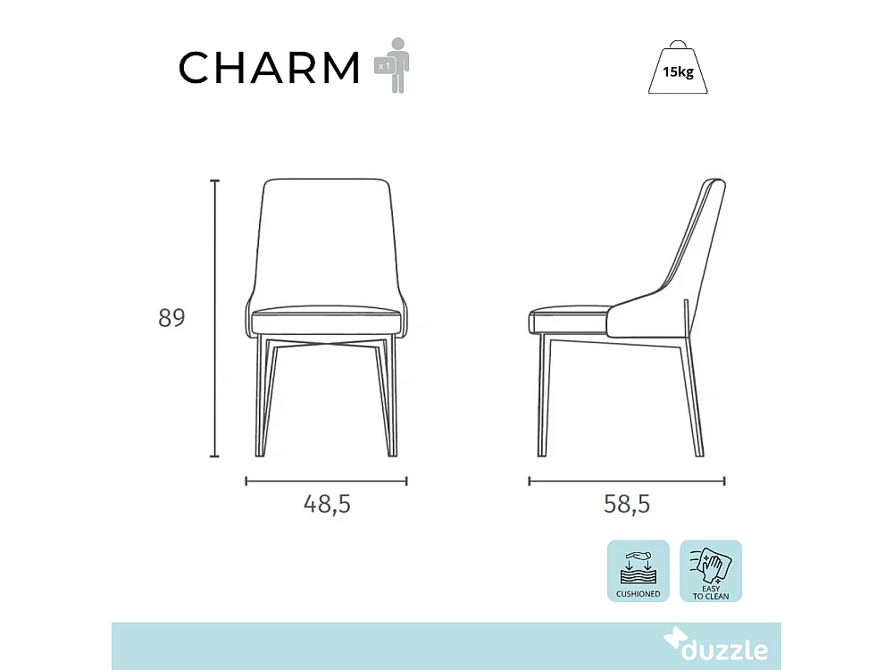 Charm, Set di 4 Sedia in tessuto (48cm X 58.5cm H. 89cm)| Duzzle