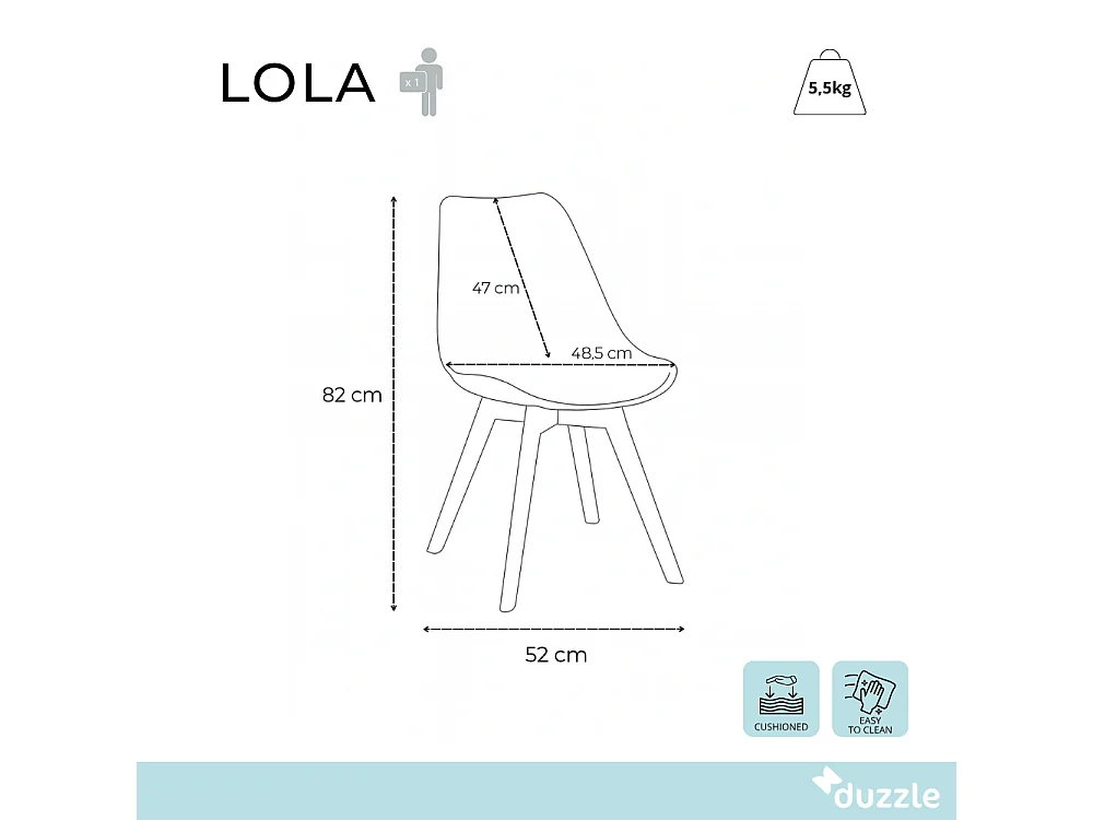 Lola, Set di 4 Sedia in polipropilene (48.5cm X 52cm H. 82cm)| Duzzle