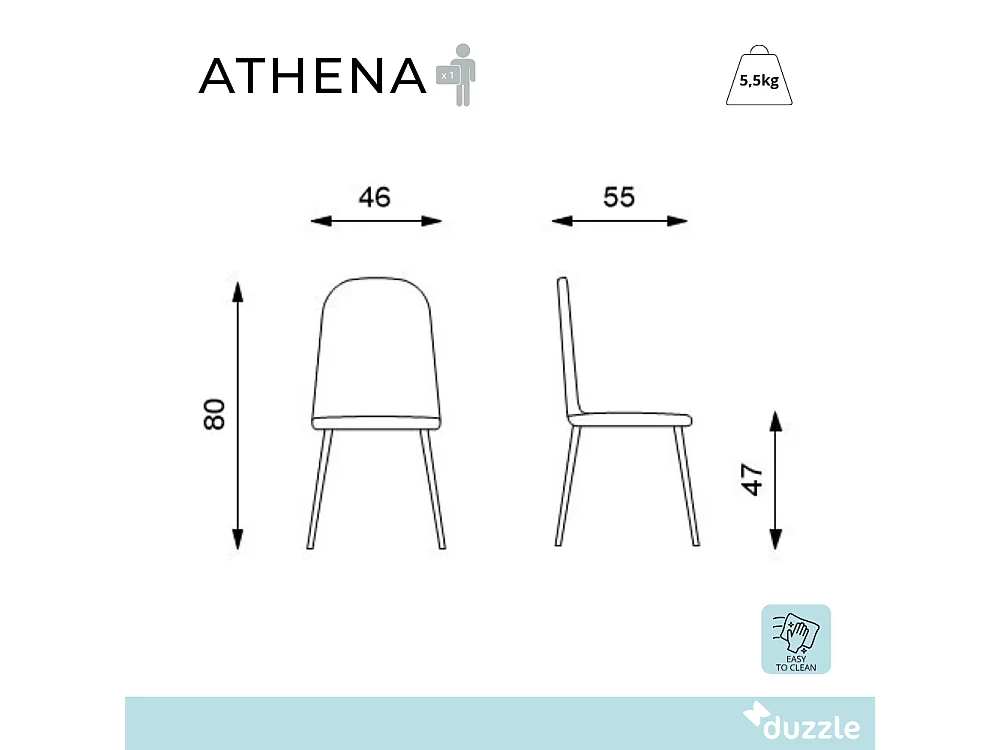 Athena, Set di 4 Sedia in polipropilene (46cm X 55cm H. 80cm)| Duzzle