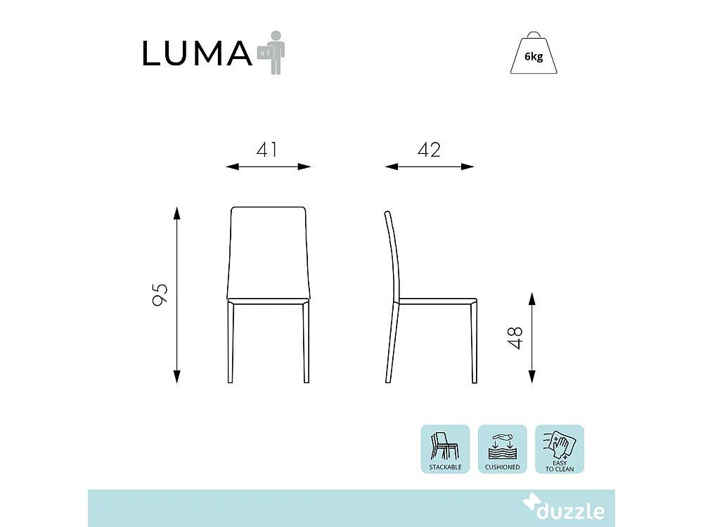 Luma, Set di 4 Sedia in similcuoio (42cm X 41cm H. 95cm)