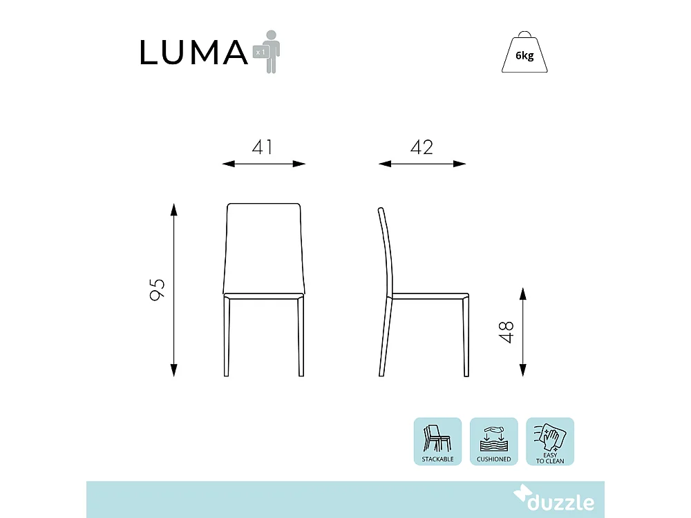 Luma, Set di 4 Sedia in similcuoio (42cm X 41cm H. 95cm)