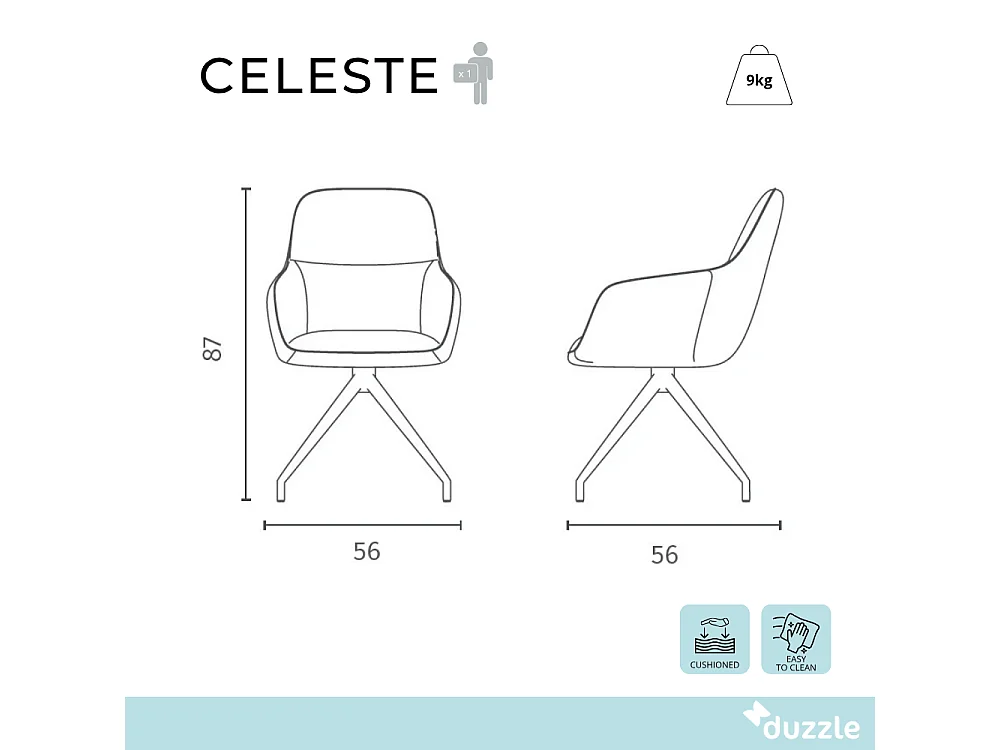Celeste, Set di 2 Sedia in tessuto (56cm X 56cm H. 87cm)| Duzzle