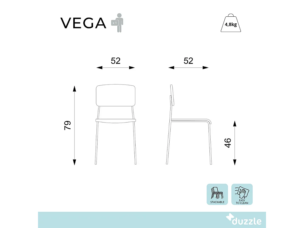 Vega, Set di 4 Sedia in polipropilene (52cm X 52cm H. 79cm)