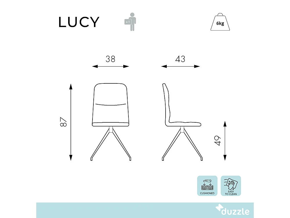 Lucy, Set di 2 Sedia in tessuto (43cm X 38cm H. 86.5cm)| Duzzle