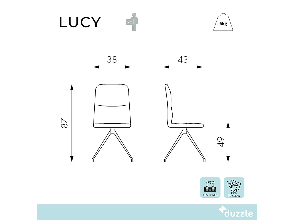 Lucy, Set di 2 Sedia in tessuto (43cm X 38cm H. 86.5cm)| Duzzle