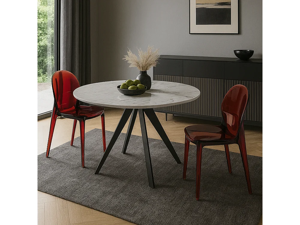 Sparkle, Set di 4 Sedia con gambe e seduta in policarbonato colore Rosso  (42.5cm X 53cm H. 82.5cm)| Duzzle