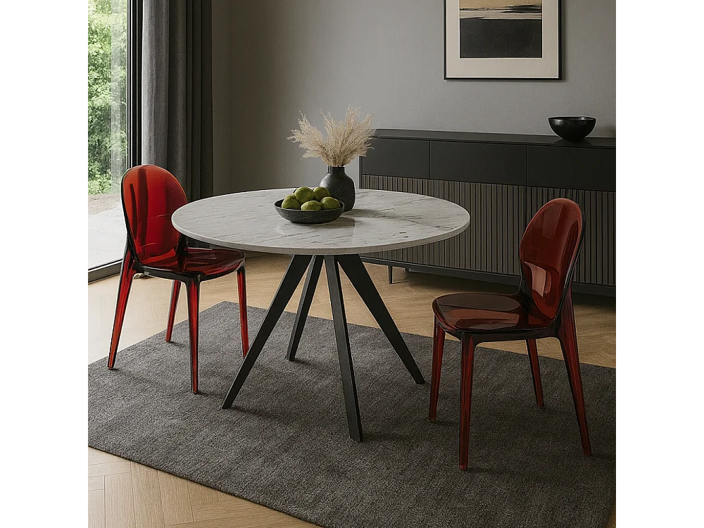 Sparkle, Set di 4 Sedia con gambe e seduta in policarbonato colore Rosso  (42.5cm X 53cm H. 82.5cm)| Duzzle