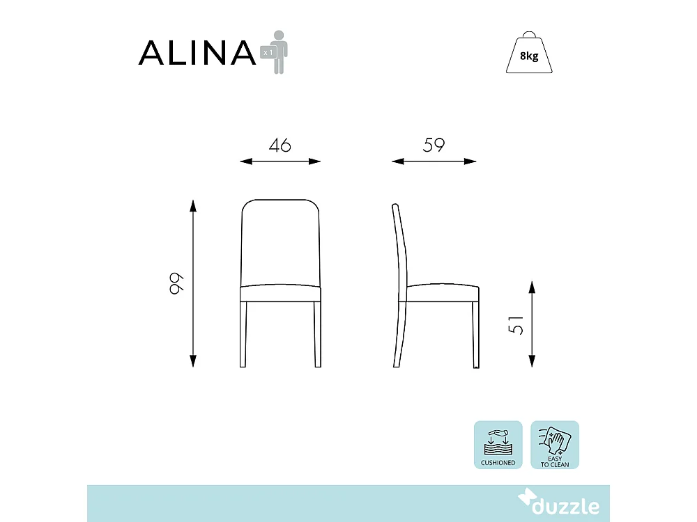 Alina, Set di 2 Sedia in similpelle (59cm X 46cm H. 99cm)