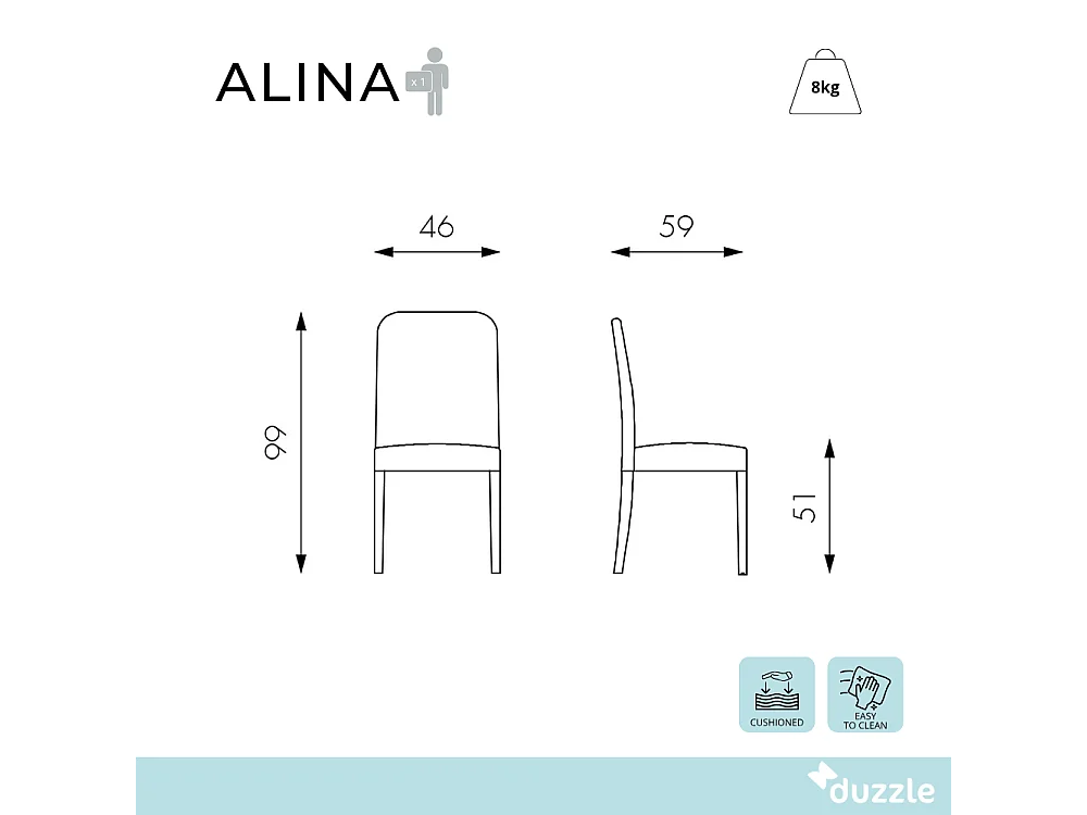 Alina, Set di 2 Sedia in similpelle (59cm X 46cm H. 99cm)| Duzzle