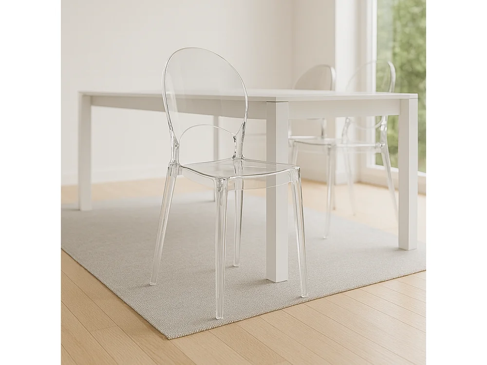 Pop, Set di 4 Sedia con gambe e seduta in policarbonato Trasparente   (49.5cm X 53cm H. 84cm)| Duzzle