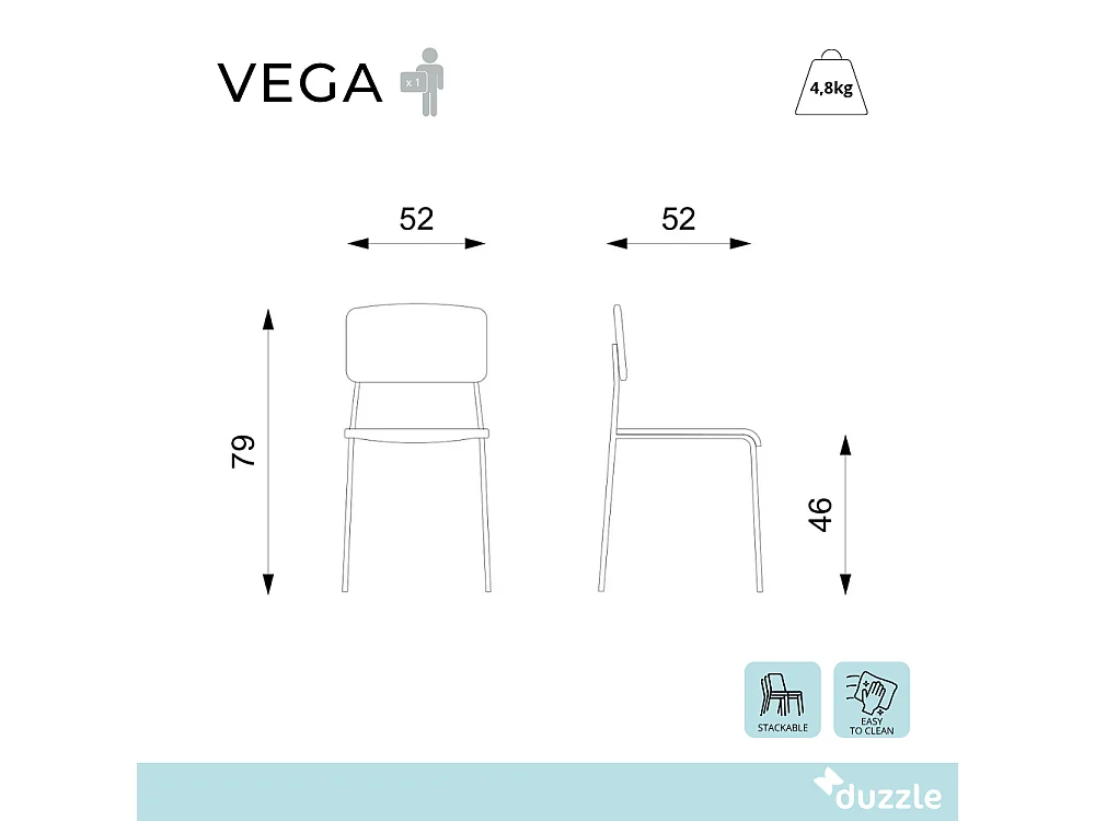 Vega, Set di 4 Sedia in polipropilene (52cm X 52cm H. 79cm)| Duzzle