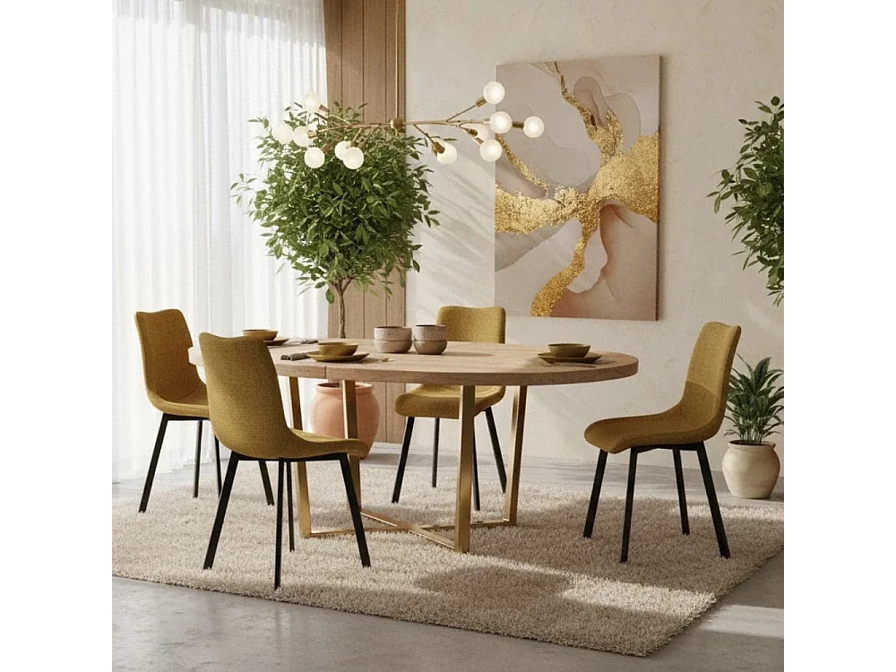 Grace, Set di 4 Sedia in tessuto easy-clean con gambe in metallo verniciato (45cm X 56cm H. 86cm)