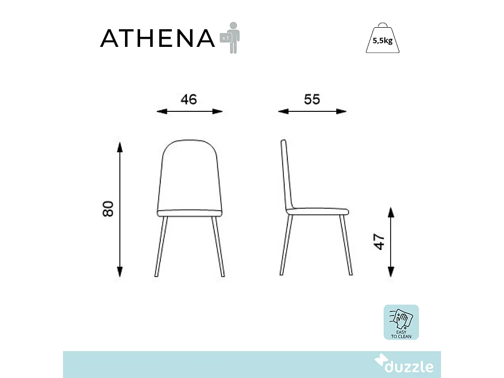 Athena, Set di 4 Sedia in polipropilene (46cm X 55cm H. 80cm)| Duzzle