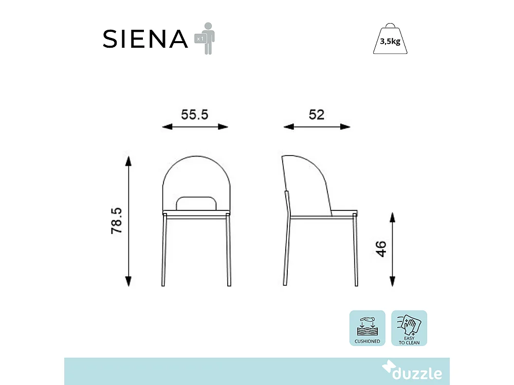 Siena, Set di 2 Sedia in Tessuto (52cm X 55.5cm H. 78.5cm)| Duzzle