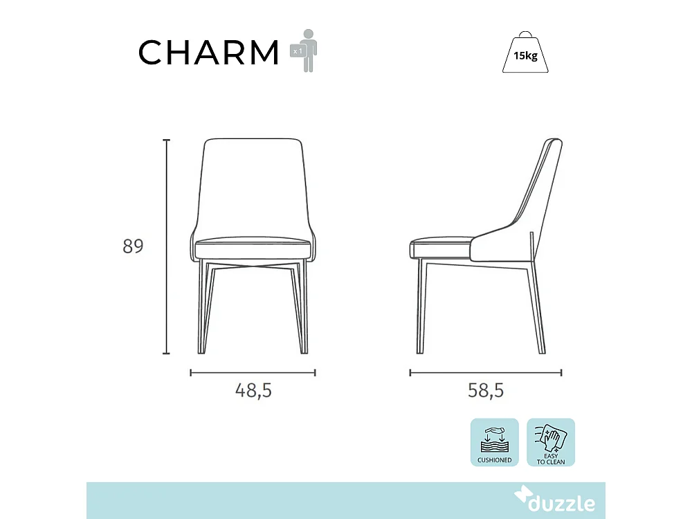 Charm, Set di 4 Sedia in tessuto (48cm X 58.5cm H. 89cm)| Duzzle