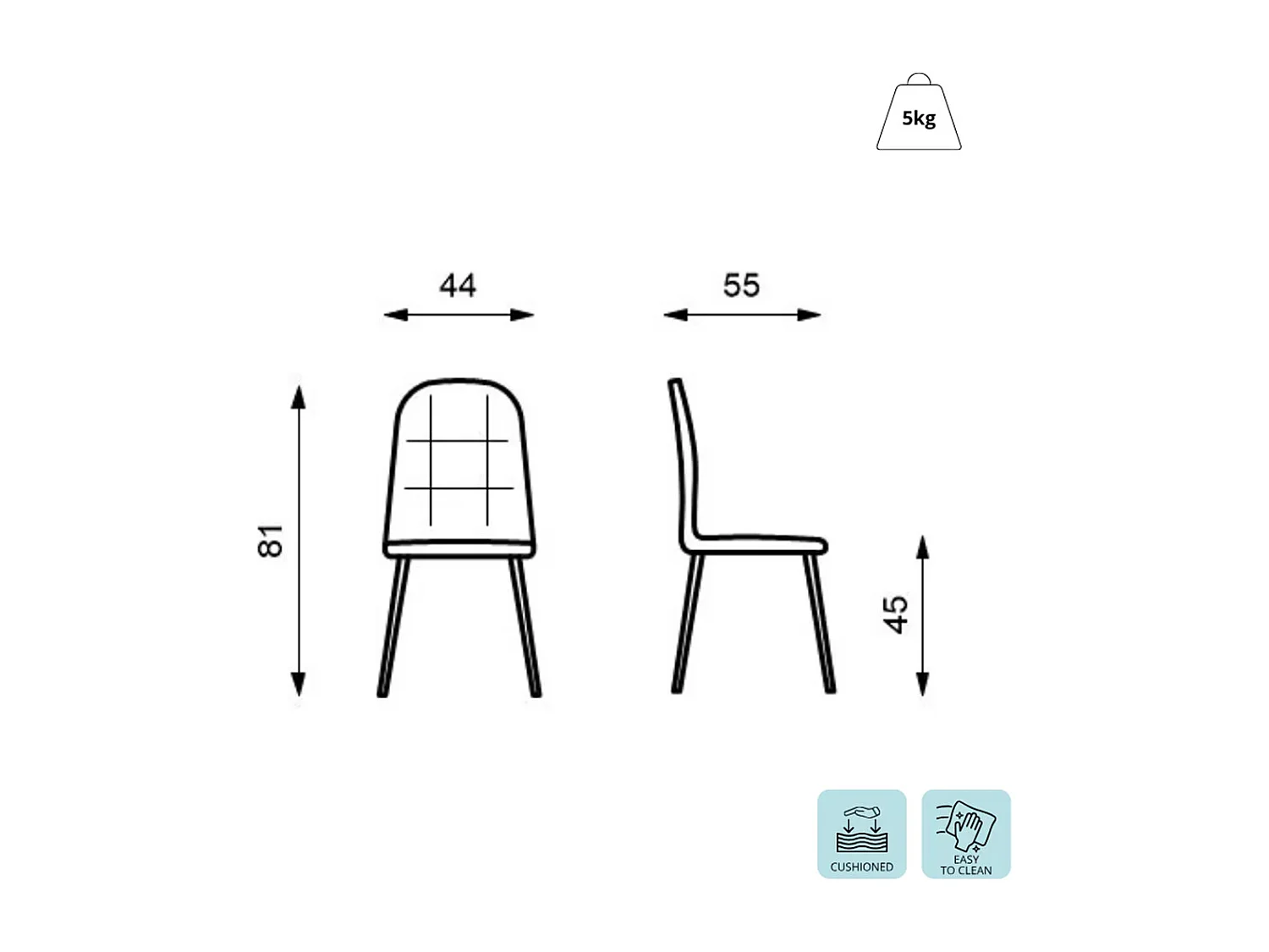 Lot de 4 chaises de salle à manger modernes en tissu et métal Mary