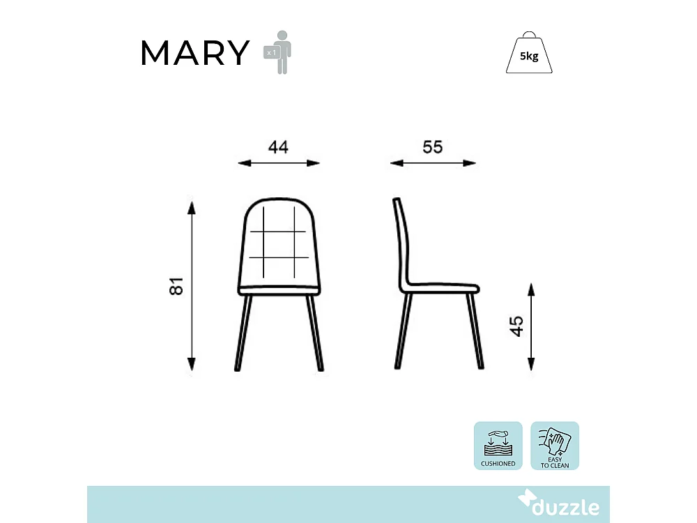 Lot de 4 chaises de salle à manger modernes en tissu et métal Mary