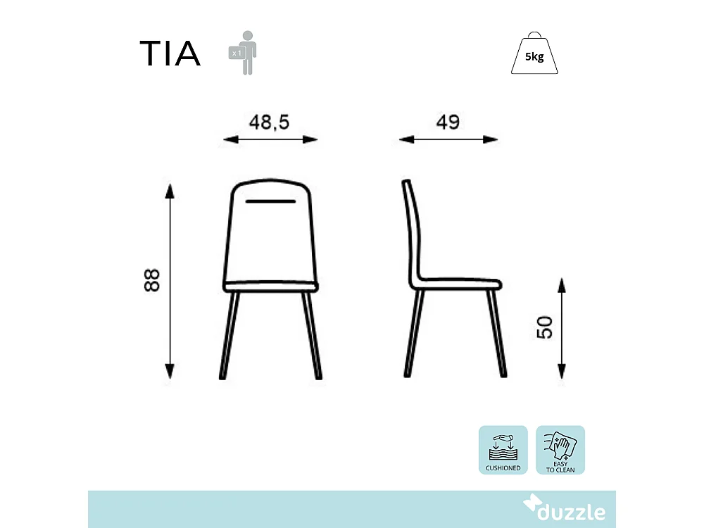Tia, Set di 4 Sedia in similpelle (48.5cm X 49cm H. 88cm)| Duzzle