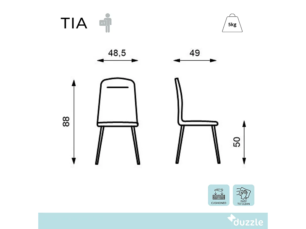 Tia, Set di 4 Sedia in similpelle (48.5cm X 49cm H. 88cm)