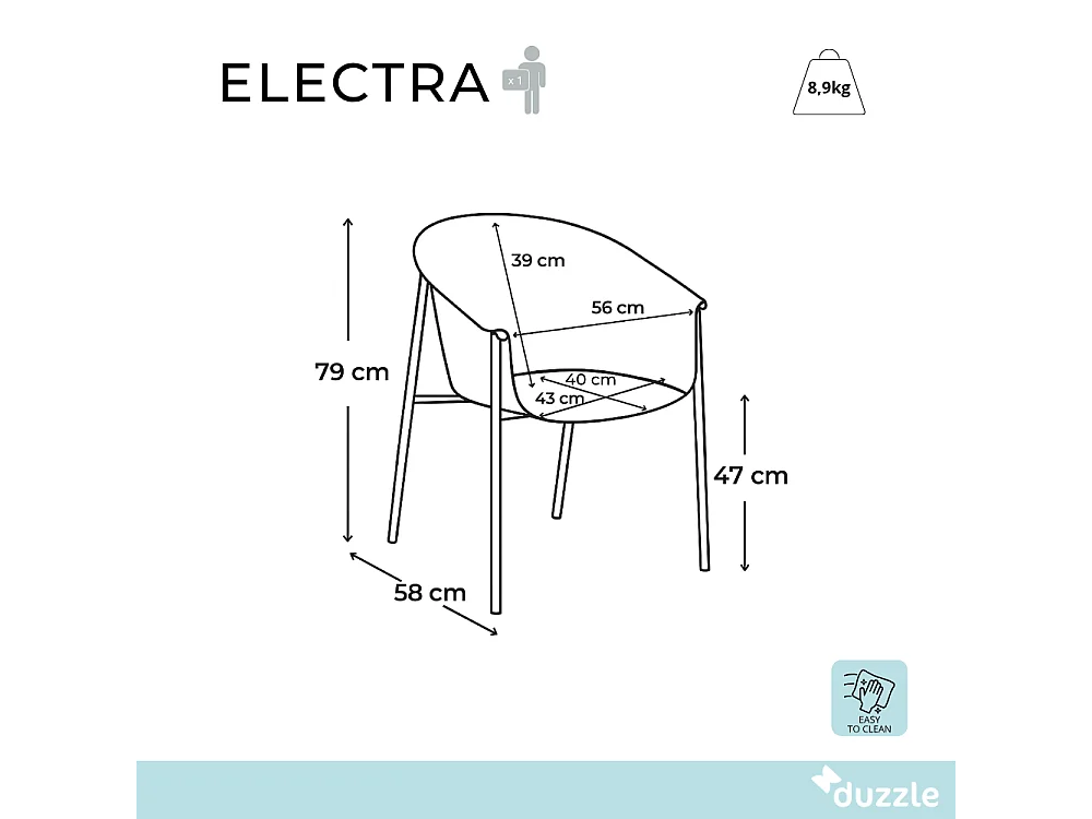 Electra, Set di 2 Sedia in tessuto (58cm X 56cm H. 79cm)