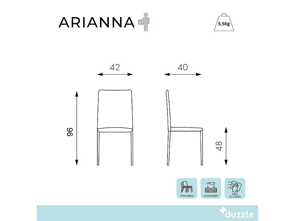 Arianna, Set di 4 Sedia in similpelle (40cm X 42cm H. 96cm)| Duzzle