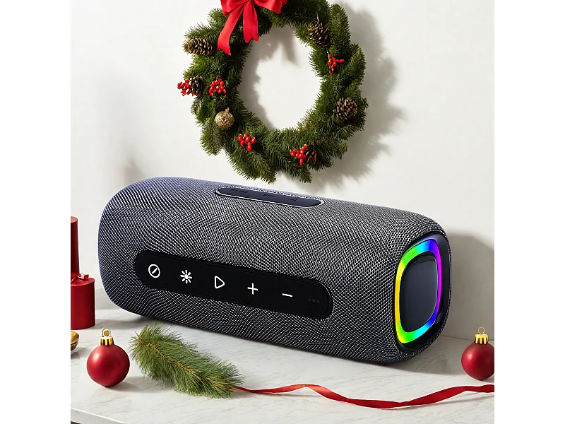 Enceinte Bluetooth Portable 5.3 sans Fil avec Bass Puissantes, Son Surround à 360 degrés,Appairage TWS, Haut Parleur Bluetooth pour l'extérieur/La Fête/Voyage
