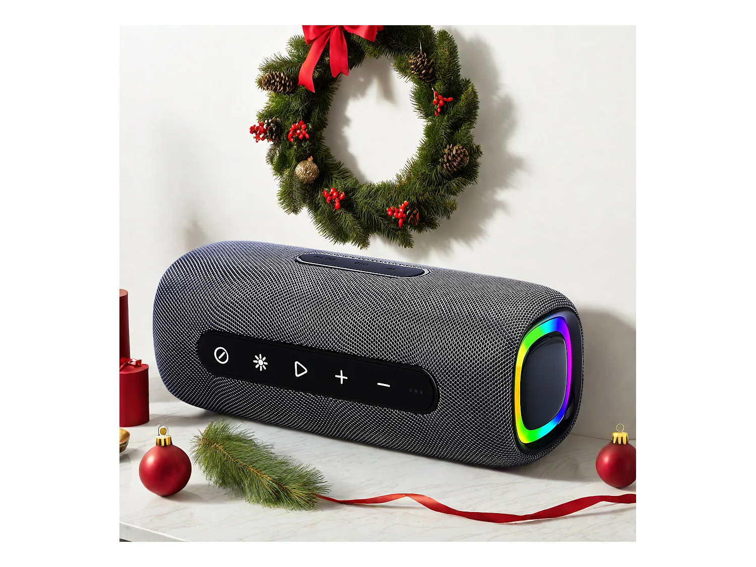 Enceinte Bluetooth Portable 5.3 sans Fil avec Bass Puissantes, Son Surround à 360 degrés,Appairage TWS, Haut Parleur Bluetooth pour l'extérieur/La Fête/Voyage