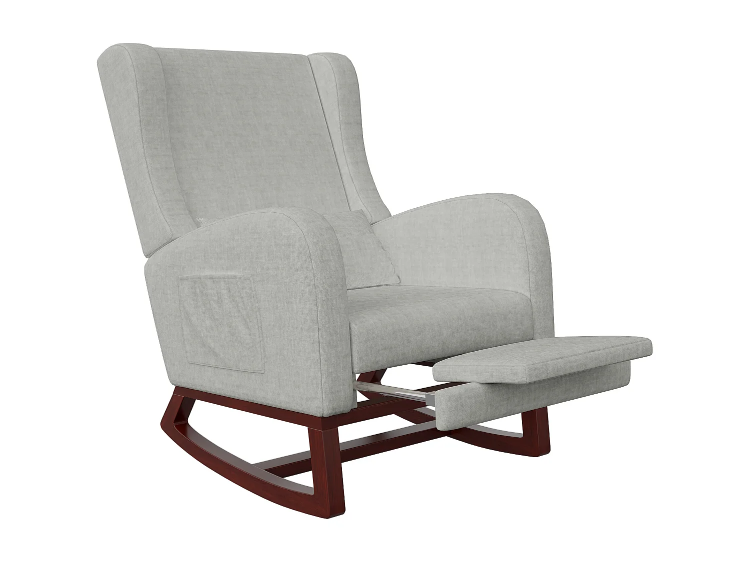 Fauteuil à bascule,Coton et lin - avec accoudoirs à poches - Pieds en bois massif - avec pieds télescopiques - gris