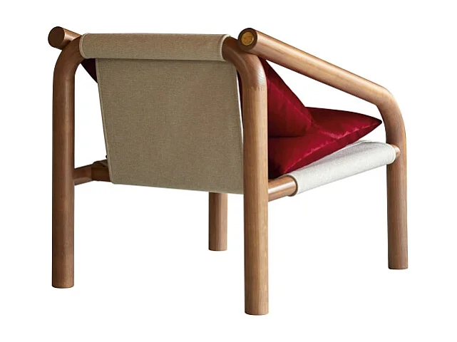 Sessel aus massivem Eichenholz und rotem Samt